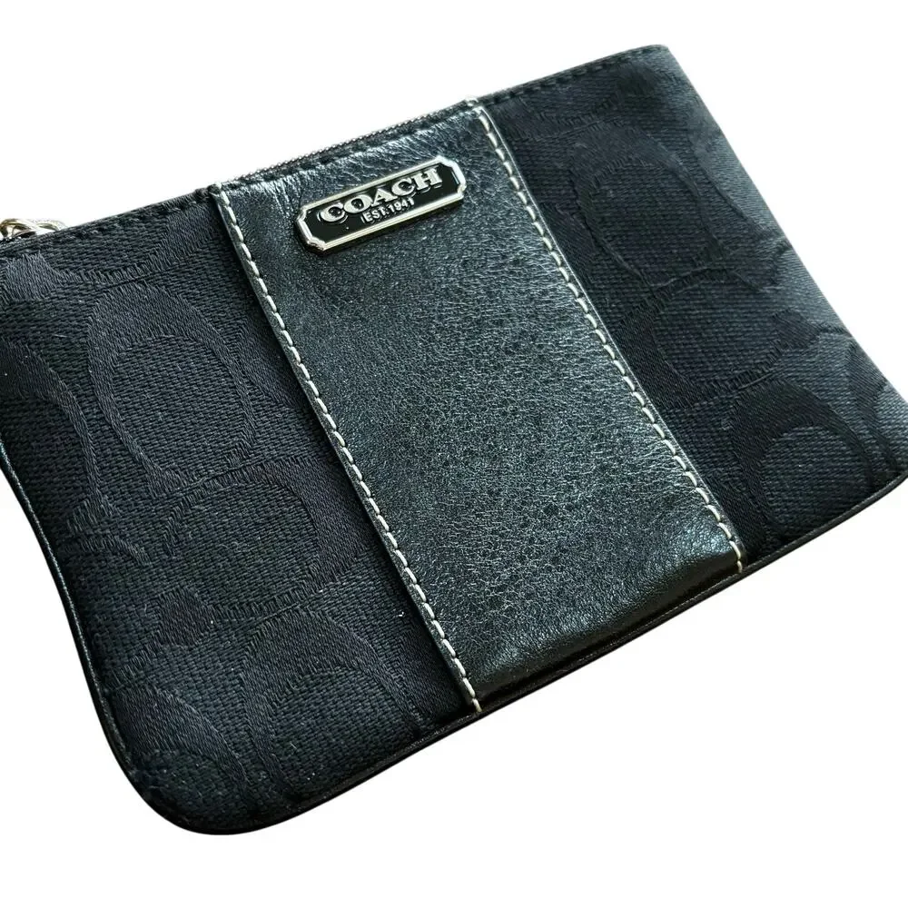 Coach black wristlet leather & signature logo canvas top zipper hang tag classic